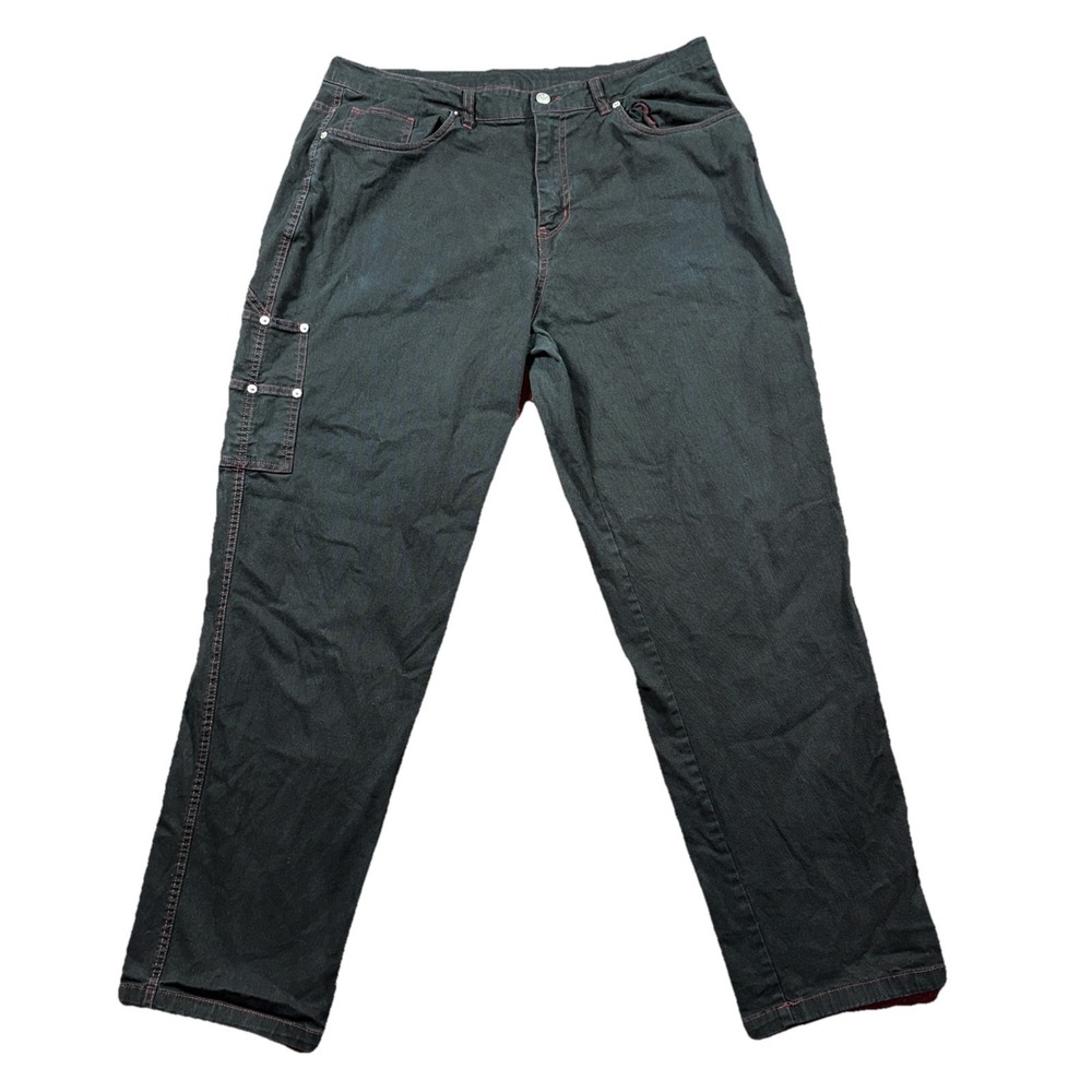 YOUNGLA Mens Black Denim Carpenter Jeans Size 36L Relaxed Fit 36x32